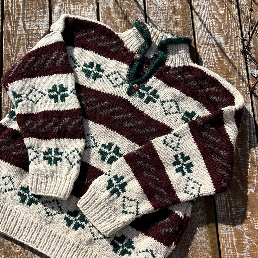 Chunky Hand Knit 100% Wool Sweater - Picture 2 of 9